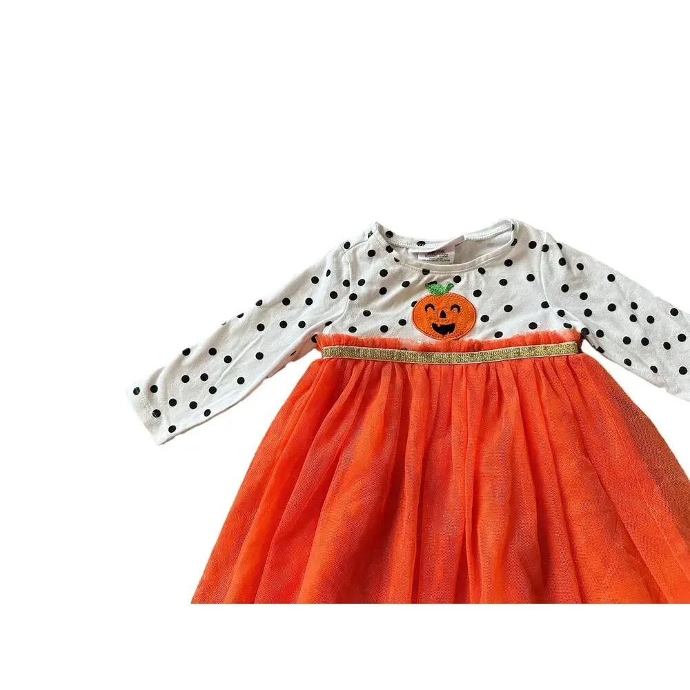 Bonnie Baby Girls 3-6M Orange Black White Halloween Themed Long Sleeve Dress